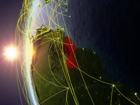Guyana from space with network Stock Illustration