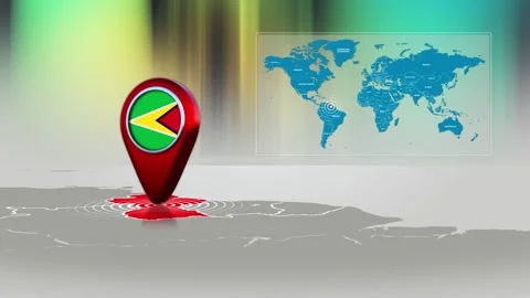 Guyana World Map Pin Location Background Loop 4k Stock Footage 341771645