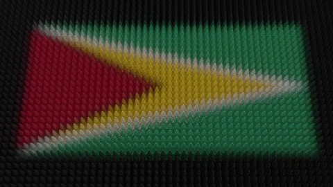 Guyanese Flag Light Shining on Scrolling Bullets Stock Footage 305783222