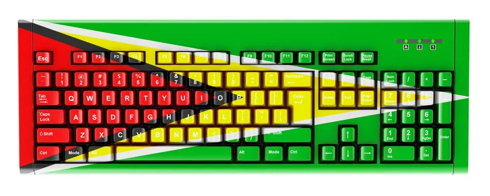 Guyanese flag painted on computer keyboard. 3D rendering Illustrazione stock