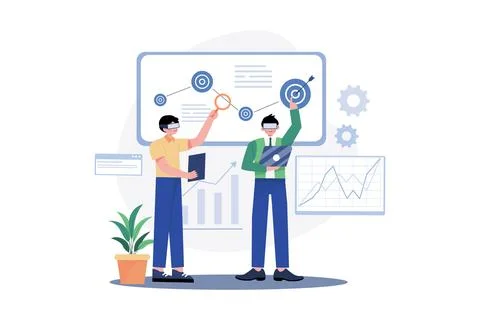 Guys Are Launching A Startup On A Virtual Screen Stock Illustration