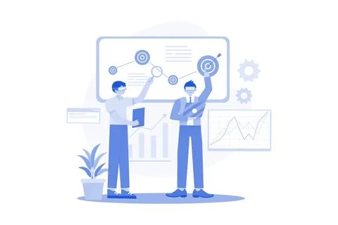 Guys Are Launching A Startup On A Virtual Screen Stock Illustration