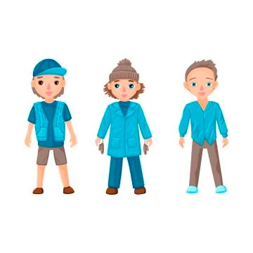 The guys in blue denim clothes. Vector illustration of characters on a white Stock Illustration