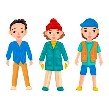 Guys in bright colored clothes. Vector illustration of characters on a white Stock Illustration
