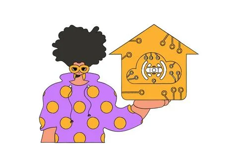 The guy's hands grip the Internet of Things logo. Stock Illustration