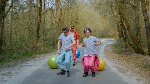 Guys have fun in the forest 스톡 동영상 108220286