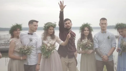 Guys having fun pier Stock Footage 89785497