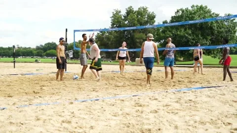 Guys High Five While Playing Volleyball Stock Footage 156872182