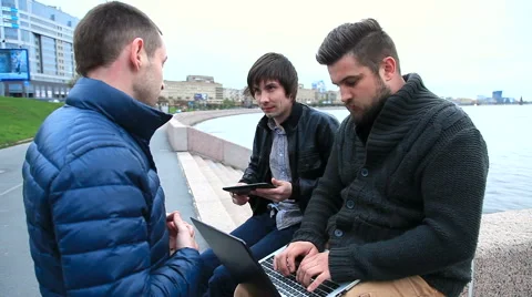 Guys with a laptop and a tablet Stock Footage 50297319