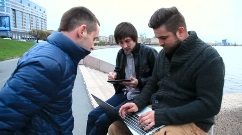Guys with a laptop and a tablet Stock Footage 50297347