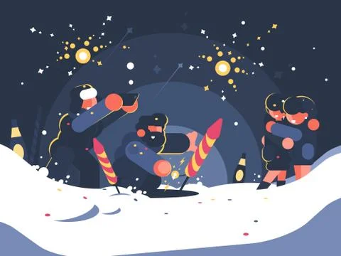 Guys launching fireworks Stock Illustration