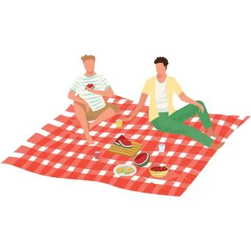 Guys rest on summer picnic vector isolated cartoon Stockillustratie