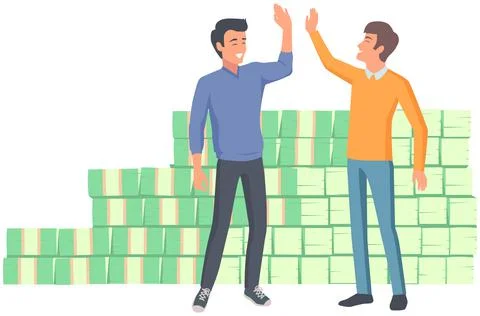 Guys shake hands and make deal about doing business. Successful businessmen are Illustrazione stock