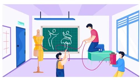 The guys show the structure of the thread in a materials science class at a Stock Illustration