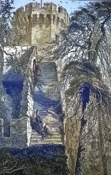 The Guy's Tower and the Ring Wall of Castle Warwick, County of Warwickshire in Illustrazione stock