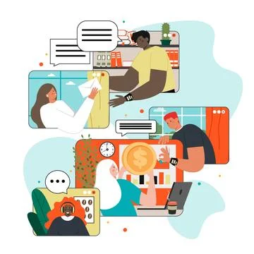 Guys video communication flat vector online meeting Illustrazione stock