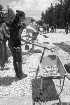 Guys work in the park Foto stock