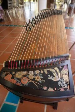 Guzheng strings, close-up shots 库存插图