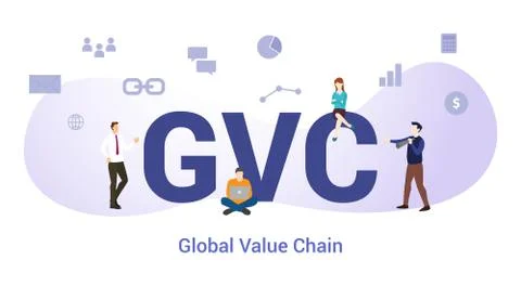 Gvc global value chain concept with big word or text and team people with mod Stock Illustration