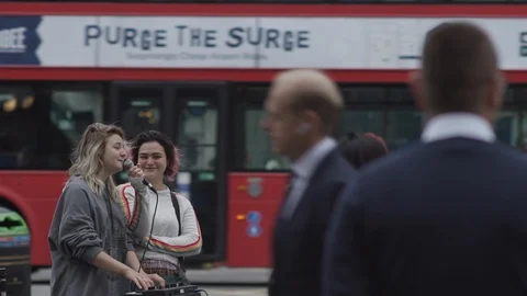 GVs Piccadilly Circus with Tourists Stock Footage 93206730