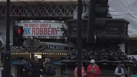GVs Piccadilly Circus with Tourists Stock Footage 93206873