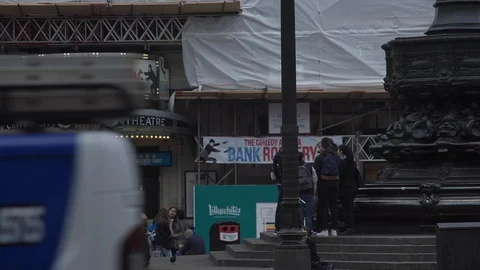 GVs Piccadilly Circus with Tourists Stock Footage 93206963