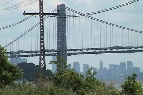 GW Bridge pan to Train Stock Footage 733900