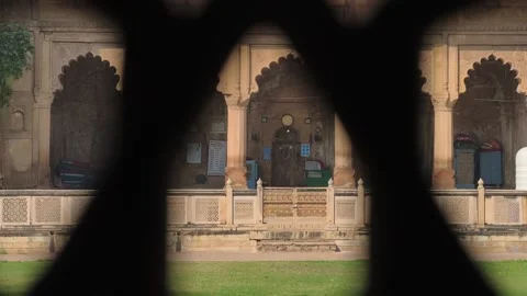 Gwalior, India: View Through Stone Lattice of Tomb Stock Footage 305178435
