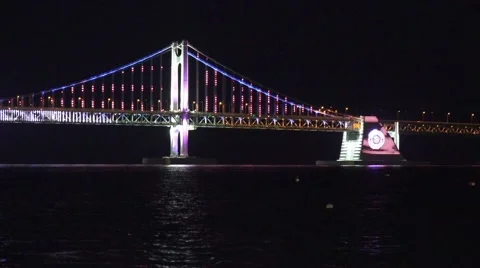 Gwangan Bridge Nighttime LED Light Show Busan South Korea Close Up 02 4K 스톡 동영상 43387293