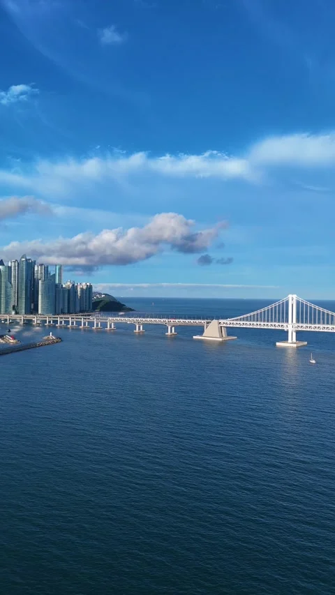 Gwangan bridge spanning the blue ocean in busan, south korea Stock Footage 344025768