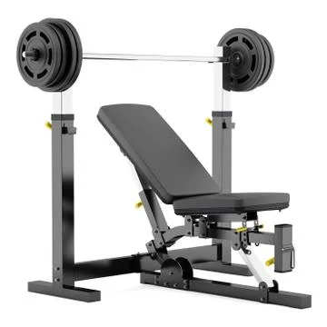 Gym adjustable weight bench with barbell isolated on white background Stock Illustration