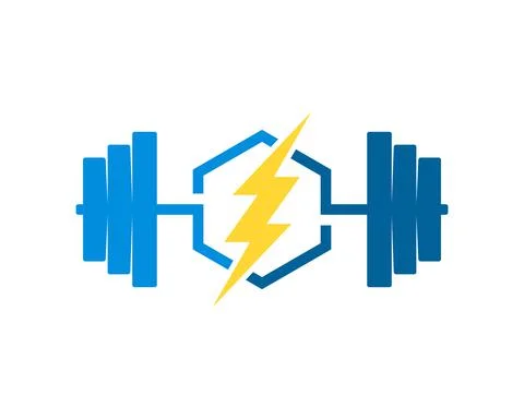 Gym barbell with hexagonal shape and electrical lightning inside Stock Illustration