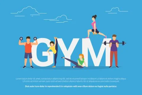 Gym concept vector illustration of young people doing workout with equipment Stock-Illustration