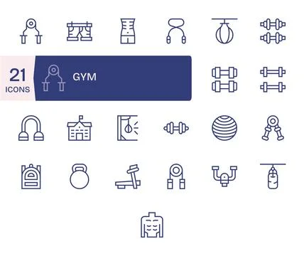 Gym Detail Enhanced Vector Set with 25 256x256 Regular Line Icons Stock Illustration