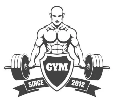Gym emblem with training bodybuilder Illustrazione stock