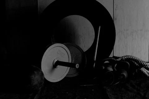 Gym Equipment with a dramatic light Stock Photos