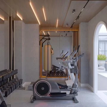 Gym equipment in home  3d rendering Stock Illustration
