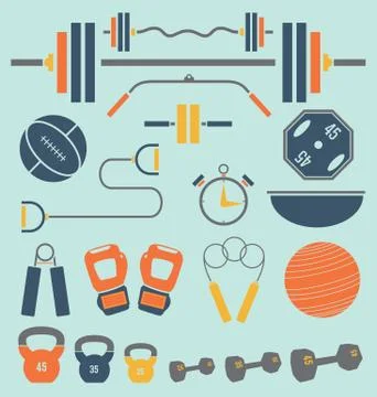 Gym Equipment Icons and Symbols Stock Illustration