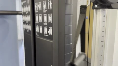 Gym Equipment pull focus bar swing workout sign cable machine Video stock 303083625