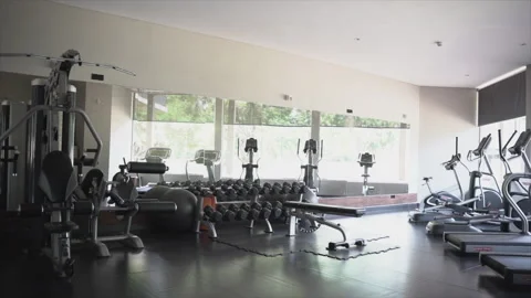 Gym with exercise equipment star Trac machines such as treadmills Stock Footage 267724052