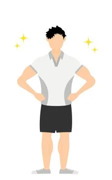 Gym instructor male pose, standing with hands on hips Stock Illustration