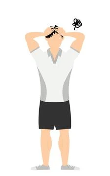 Gym instructor male posing, head in distress Stock Illustration