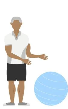 Gym instructor senia man pose, advancing balance ball Illustrazione stock