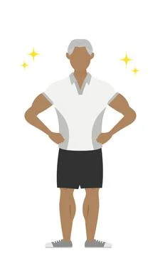 Gym instructor senia man pose, standing with hands on hips Stock Illustration