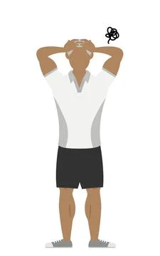 Gym instructor senia man posing, head in distress Stock Illustration