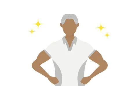 Gym instructor senior man pose, standing with hands on hips Stock Illustration