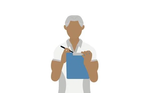 Gym instructor senior man pose, writing on board Stock Illustration