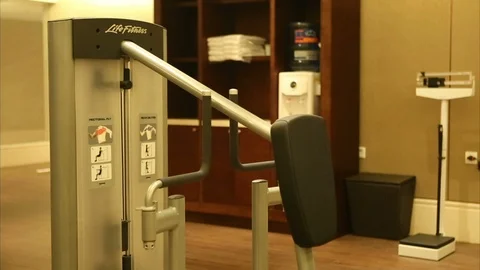 In the Gym ManPerforms a Bench Press From the Chest Video stock 126892312