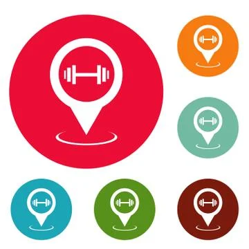 Gym map pointer icons circle set vector 스톡 일러스트