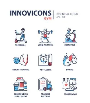 Gym - modern color vector single line icons set Stock Illustration